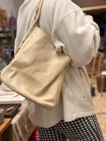 Leder Blocher Handtasche – Echtleder creme/beige, Made in It