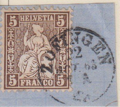 Tutti i francobolli: Sitzende Helvetia 5Rp. V-O+++ZOFINGEN+++ – Usato da Samnaun-Compatsch venduto da Muckimu