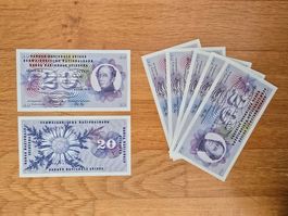 Banknoten CHF 20.- / 7 Stück, Fünfter Banknotenserie (1956)