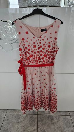 Elegantes Sommerkleid, Nude rotorange bestickt, Gr. 40