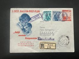 1949 2. Ballonpost A Wels Einschreiben spez. Stempel (G857)