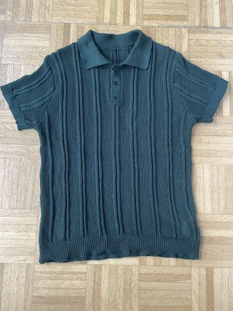 Old Money Strickpoloshirt dunkelgrün kurzarm Gr XL