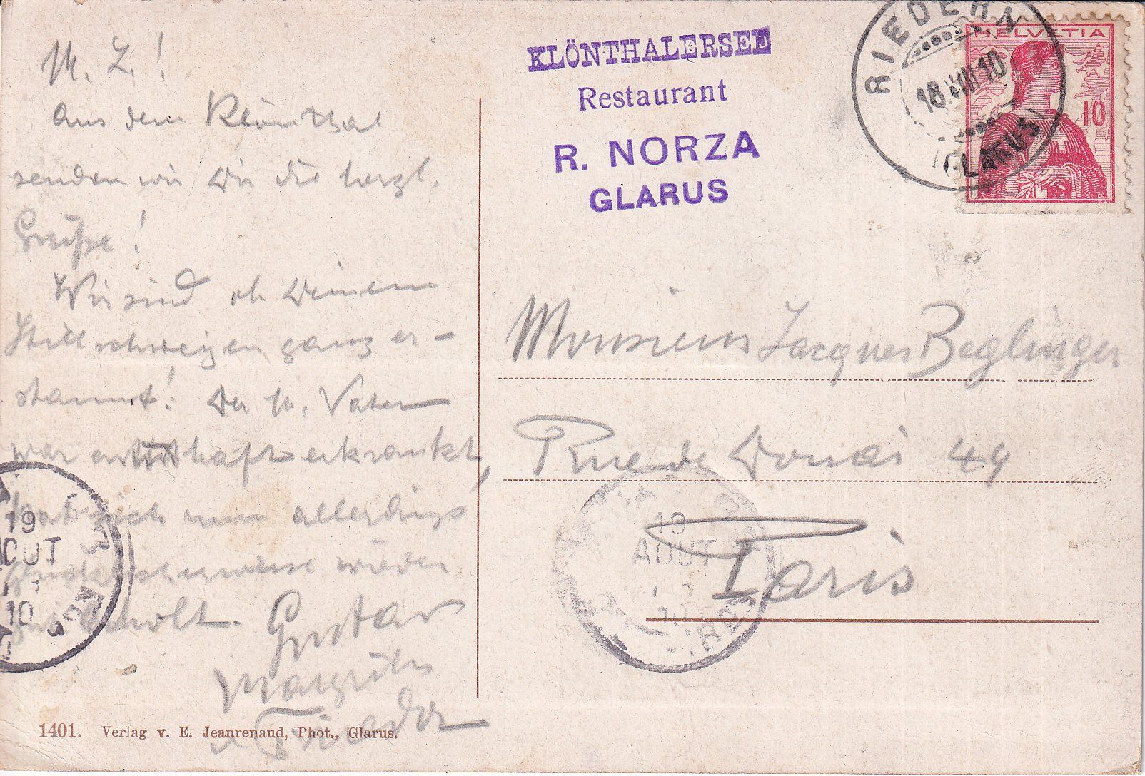 Cartoline postali: Sackberg   GL  bei Riedern     um 1910 – Usato da Brig venduto da Valcards54 1