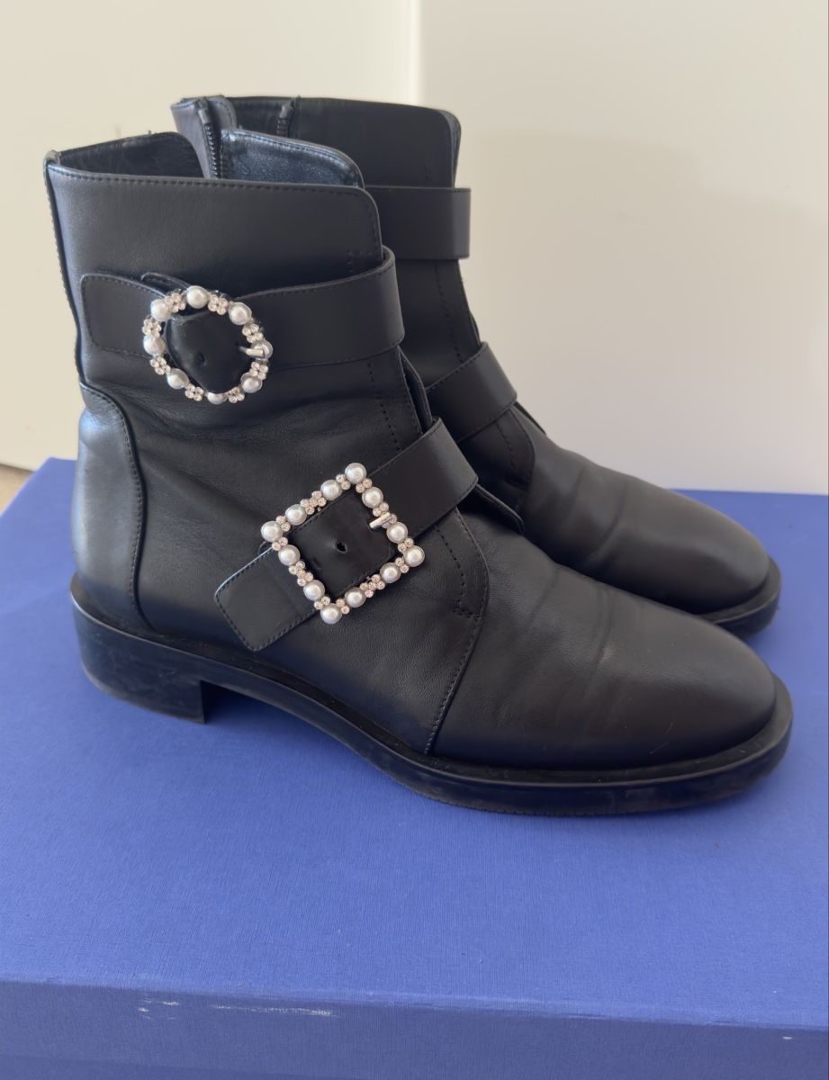 Stuart Weitzman Scarpe da donna: Stuart Weitzman Ankle Boots Black Leather Size 38 EU – Nuovo e nell'imballaggio originale da Zürich venduto da di_archive 4