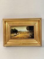 Vintage Sheep Pasture Painting, Framed, Signed, Autumn
