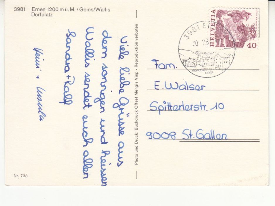 Cartoline postali: Ernen 1980 – Usato da Bürglen TG venduto da StampGraf 1