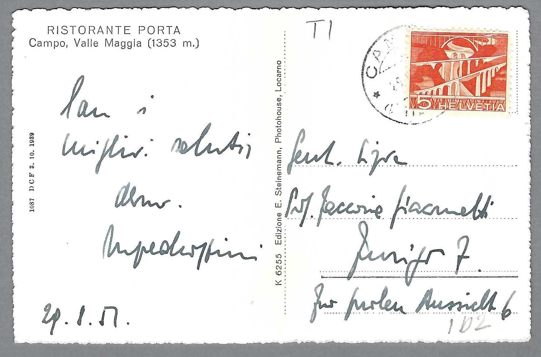 Cartoline postali: 1951, CAMPO VALLE MAGGIA – Usato da Pura venduto da ulisse1957 1