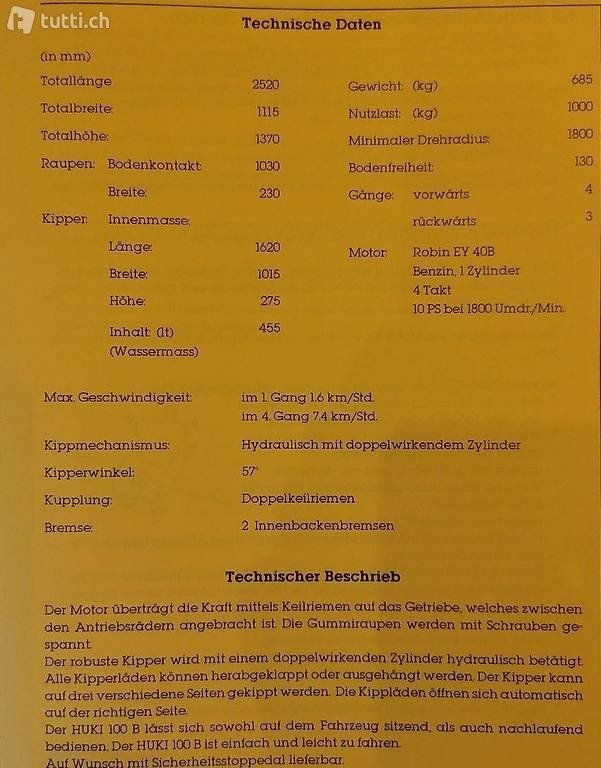 Autoribaltabili: Vermietung Raupendumper Huki 100B – Usato da Uttigen venduto da wytma 1