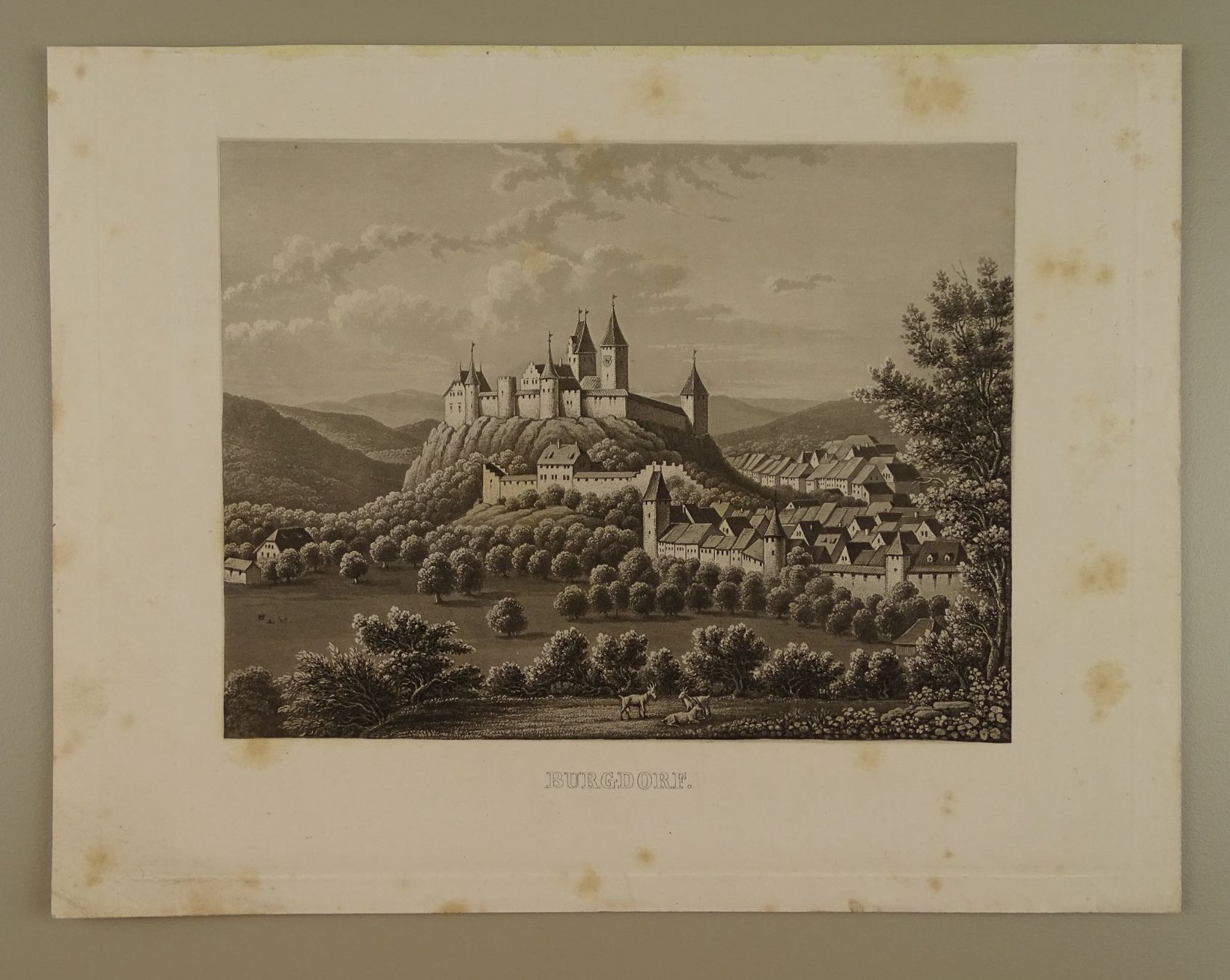 Stiche: BURGDORF, AQUATINTA 1857 – Gebraucht aus Grüningen von Kartensammler 1