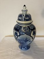 Delfter Vase mit Deckel, Blau Dekor, Vintage