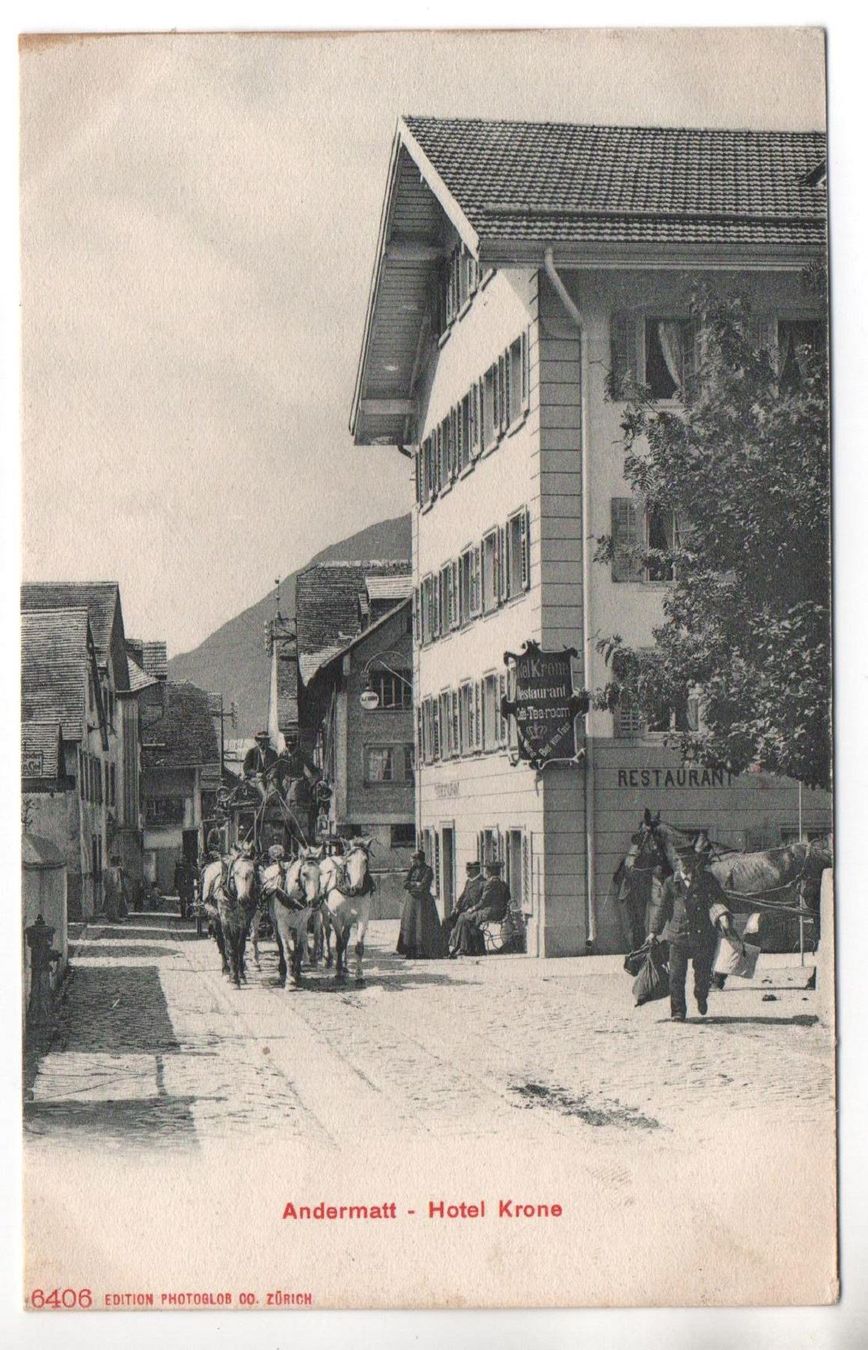 Cartes postales: ANDERMATT Hotel Krone - Postkutsche – D'occasion à Jona par philajona