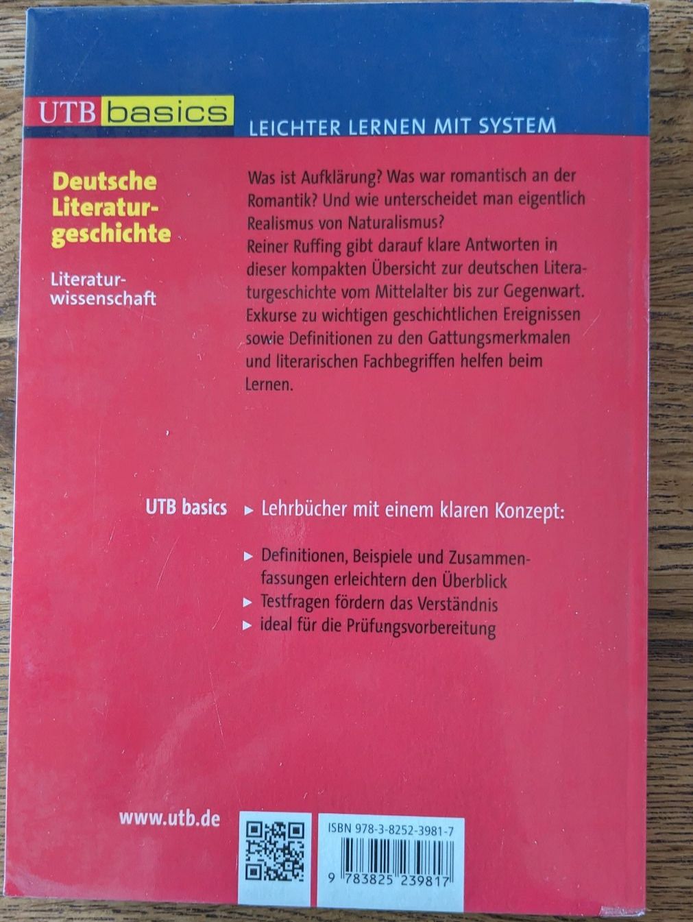 Bücher: Deutsche Literaturgeschichte - UTB basics Reiner Ruffing – Gebraucht aus Sierre von chia17 1