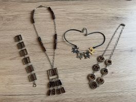 Vintage Schmuck Konvolut – Holz & Metall – Ketten & Armband