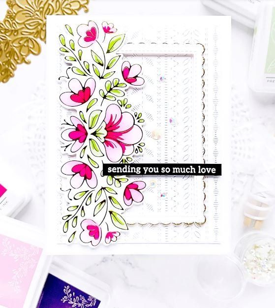 Sciablone: Pinkfresh Studio 3er Set Combo ** Charming Floral Border** – Nuovo e nell'imballaggio originale da Rubigen venduto da rofi100 4