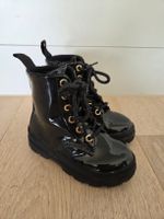 Schwarze Lack-Stiefel mit Schnürung & Reissverschluss Gr. 26