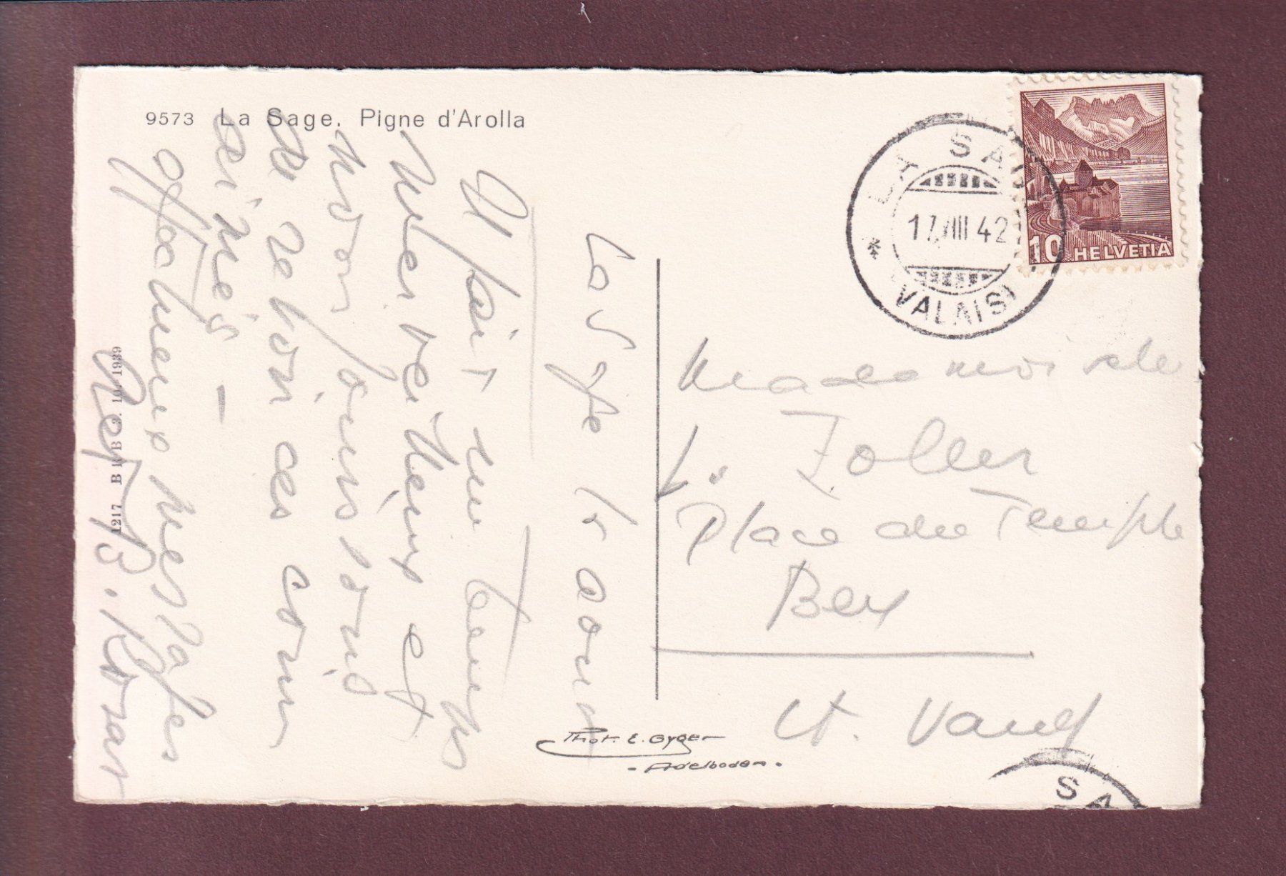 Cartoline postali: LA SAGE - Pigne d'Arolla - 1942 – Usato da Pully venduto da nicecards 1