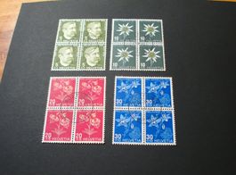 Pro Juventute , Satz 4erblocks 1944, mittig gestempelt