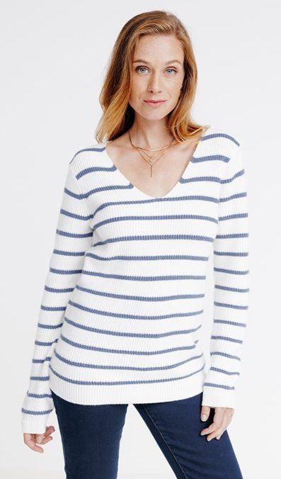 Haut Femme Croft & Barrow Essential Manches Longues Col V Bleu Clair Motif Flocon De Neige