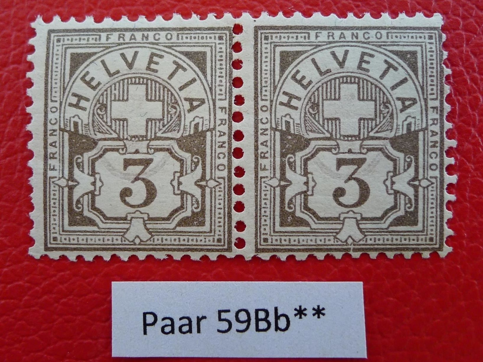 Tutti i francobolli: 1894: Nr.59Bb postfrisches, fehlerfreies Paar ** – Usato da Sursee venduto da Luzernerraute