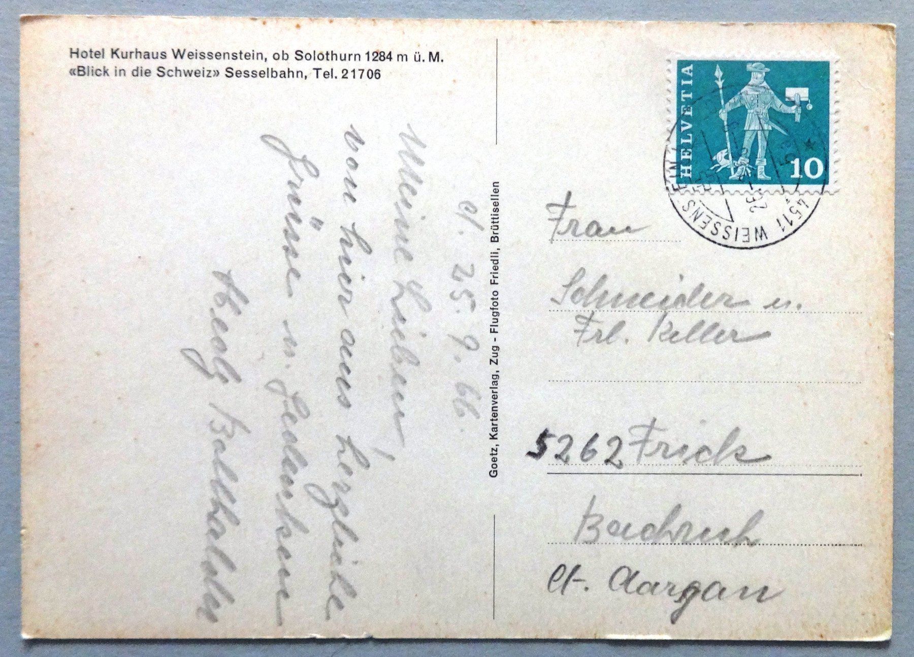 Cartoline postali: Hotel Weissenstein, ob Solothurn 1284 m ü.M. – Usato da Fétigny venduto da Billy2miny 1