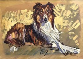 Fritz Hug Ölbild "Liegender Collie", handsigniert