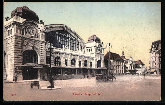 Cartoline postali: AK Basel, Am Hauptbahnhof, 1909 – Usato da Berlin venduto da bartko-reher