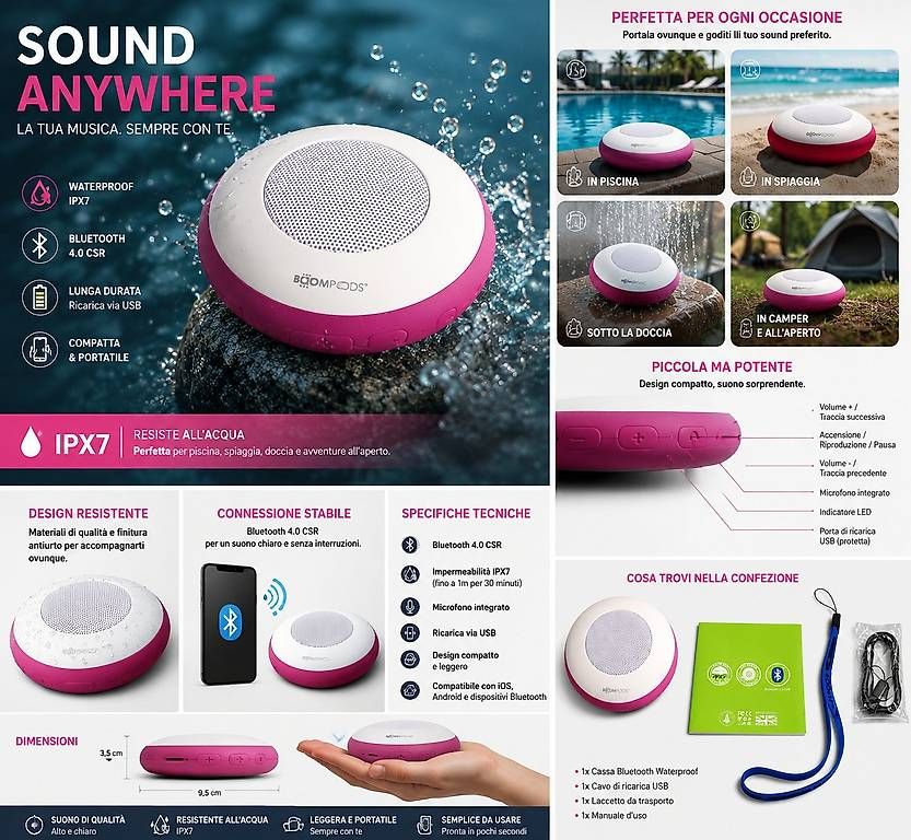 Haut-parleurs: Boompods Aquapod Bluetooth Speaker Kit, waterproof Blue – Neuf avec emballage d'origine à Curio par mia_vb5z
