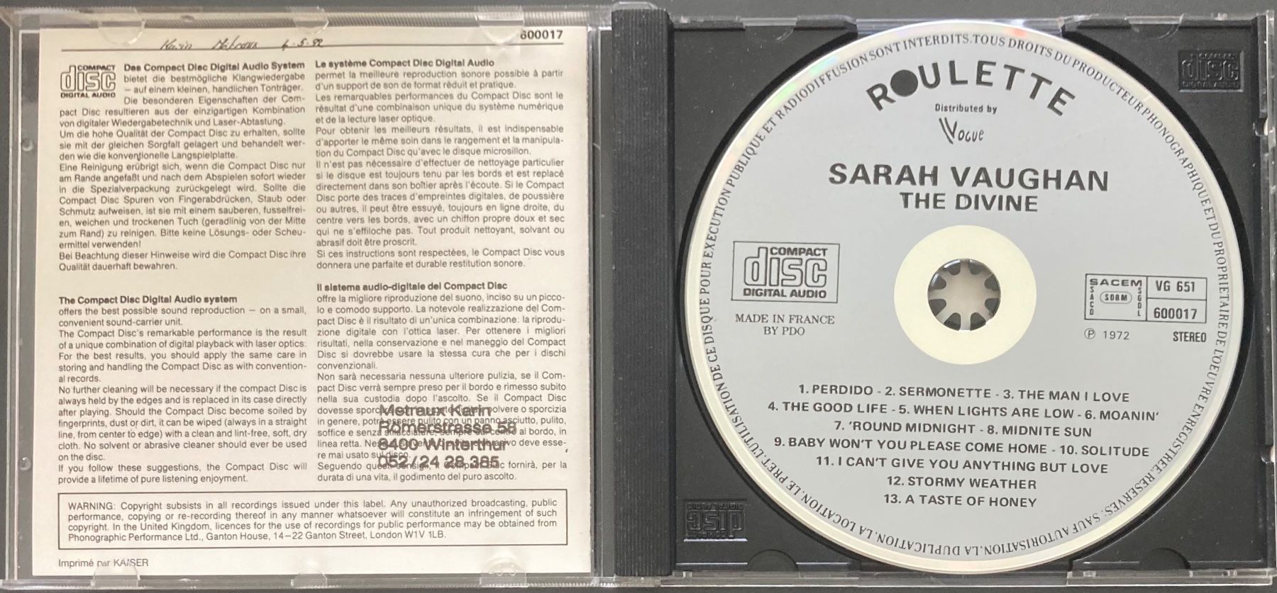 CDs: SARAH VAUGHAN - THE DIVINE – D'occasion à Poliez-Pittet par Newtown-Records 2