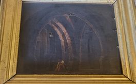 Tableau ancien - Scène d'intérieur mystérieuse, cadre doré