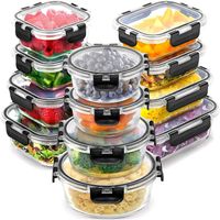 Glas Frischhaltedosen 12er Set luftdicht Meal Prep Schwarz