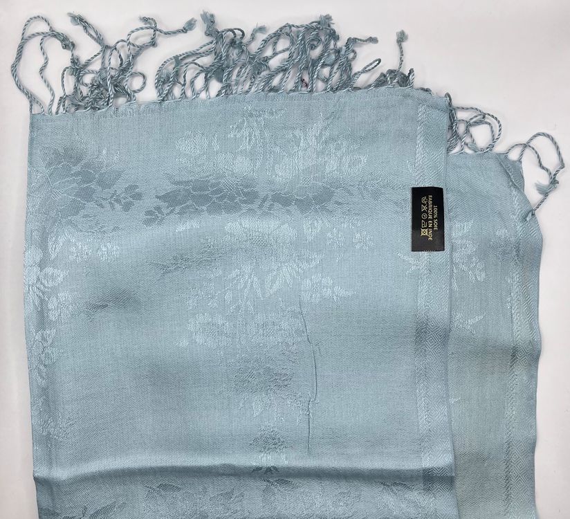 Écharpe en soie pour femmes - Bleu - Motif rétro - Légère et soyeuse