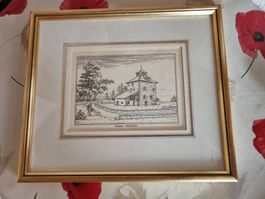 Schloss Pfäffikon - Original Grafik mit Goldrahmen, Rarität