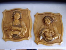 Bild Figur Wandbild Ernte, geschnitzt Holz 2 Stück
