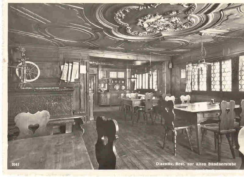 Cartoline postali: Disentis - Rest. Alten Bündnerstube 1951 – Usato da Emmenbrücke venduto da teestube