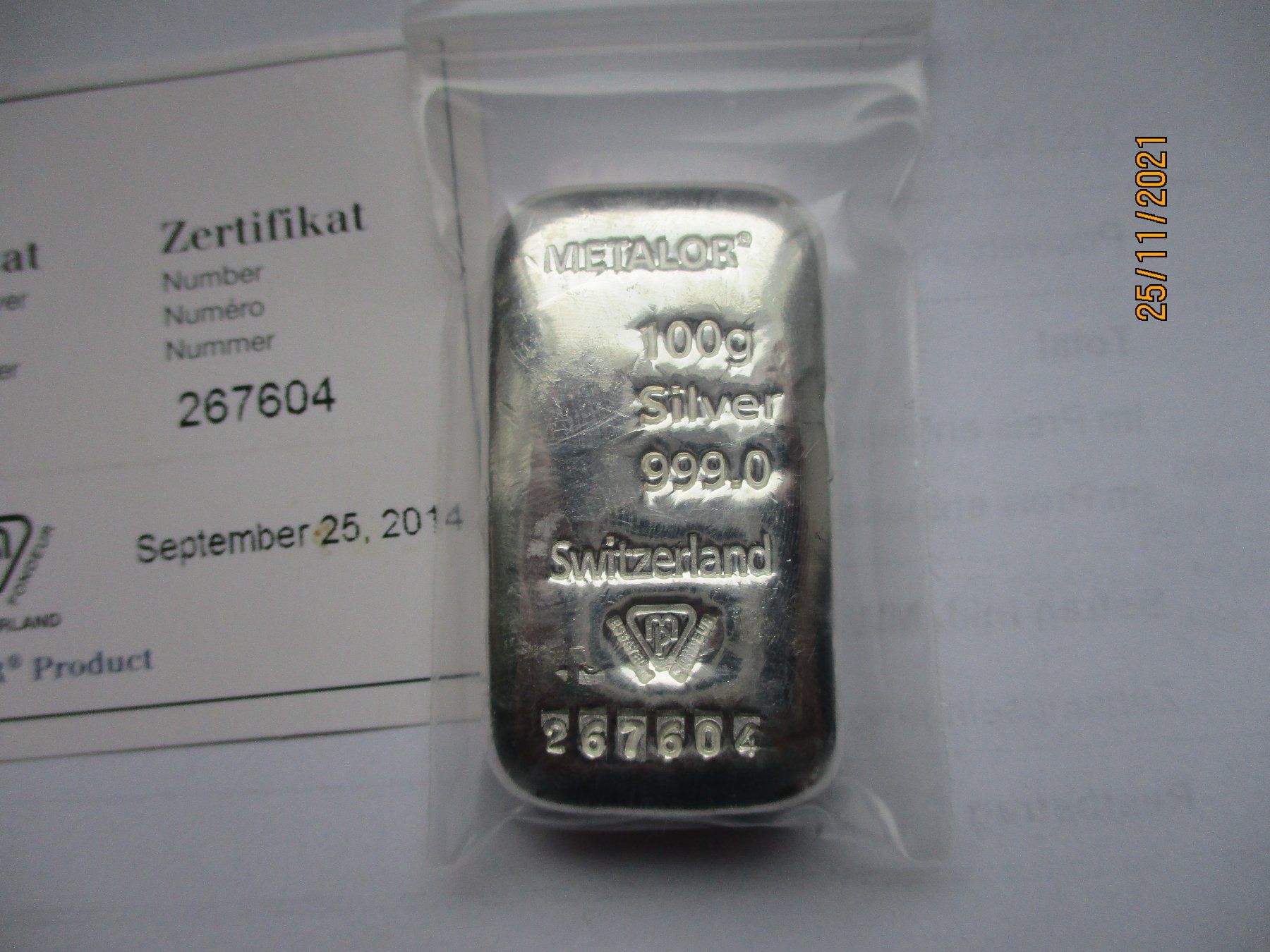 Metalli preziosi: 100gr. Silberbarren Nr. 267604 – Nuovo e nell'imballaggio originale da Liestal venduto da Disc-Point 1