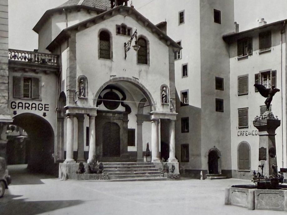 Cartoline postali: Brig - Sebastianplatz - Garage 1952 – Usato da Lutry venduto da Ediego 2