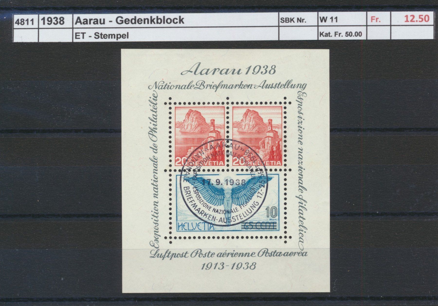 Alle Briefmarken: 1938 "Aarau - Gedenkblock", ET - Stempel – Gebraucht aus Winterthur von Zupogeru