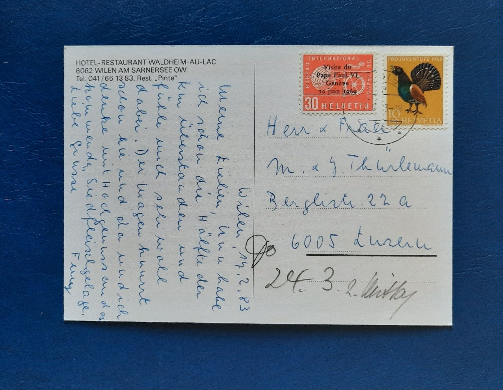 Cartoline postali: Ansichtskarte Wilen, Hotel Waldheim, gest.1983 – Usato da Marly venduto da neu-adlerauge65 1
