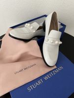 Stuart Weitzman Goldie Perlen Loafer in weissem Leder 38.5