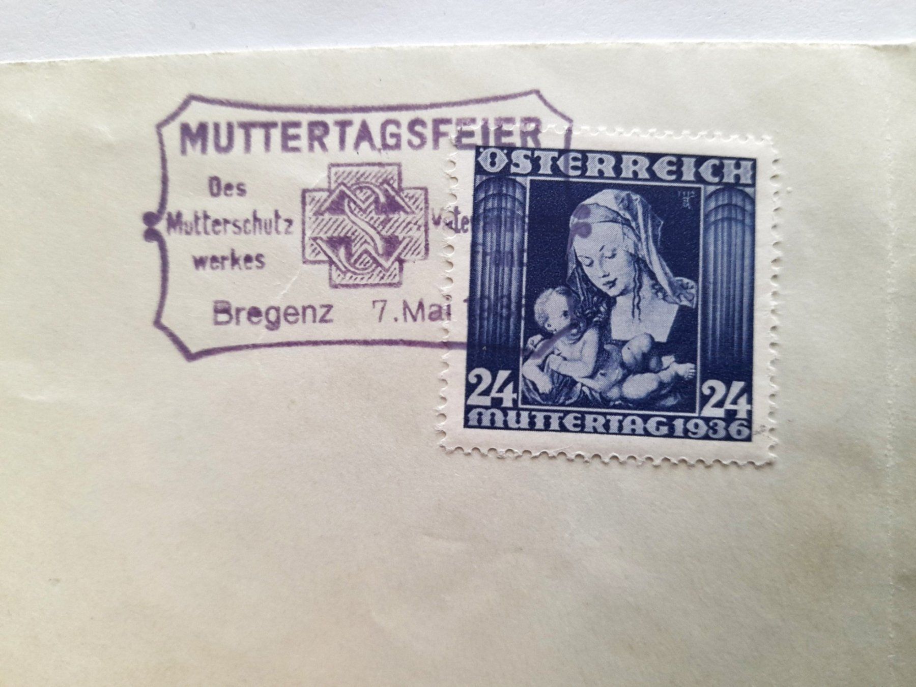 Tutti i francobolli: ÖSTERREICH  Sonderbrief Muttertagsfeier 1936, BREGENZ 7.V.36 – Usato da Uster venduto da schepus23 1