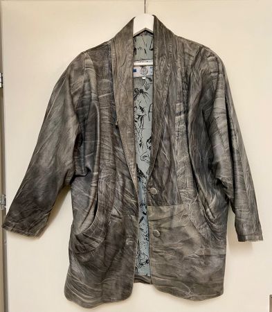 Graue Vintage-Lederjacke - leicht gefüttert - Übergangsjacke