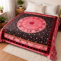Tagesdecke Sternzeichen Astrologie Rot XL Indien Baumwolle