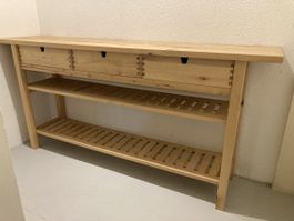 Wooden console table with 3 drawers and 2 shelves