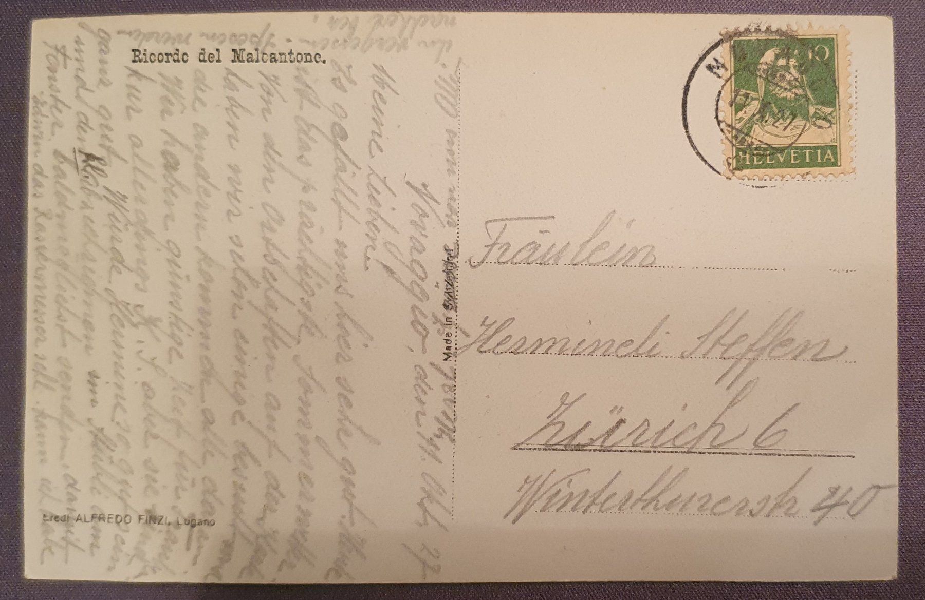 Cartoline postali: Ricardo del Malcantone 1927 – Usato da Kreuzlingen venduto da Rschweiz1 1