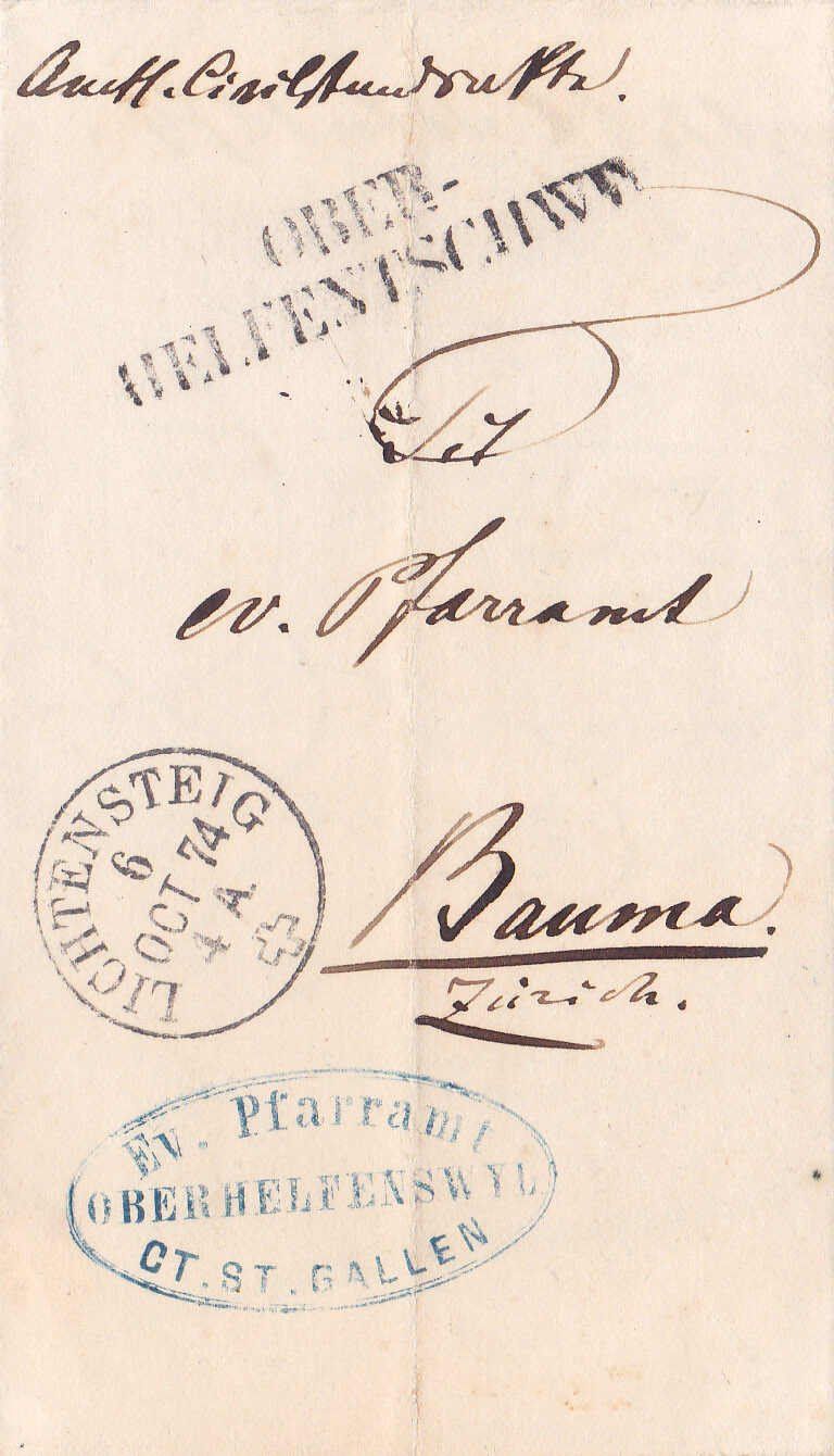 Tutti i francobolli: 1874, "Ober-Helfentschwyl", Zweizeiler – Usato da Wenslingen venduto da riger11