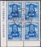 1938, J88 sauberer Viererblock von BERN, Kat: 63.-+ +ECKTABS
