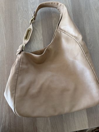 Jimmy Choo Tasche Leder beige goldfarbene Details gebraucht