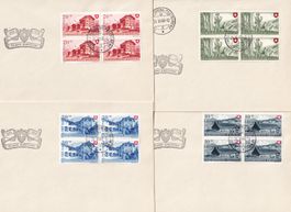 1948 Pro Patria Nr. B38-41 Viererbl.-Serie, 4 Blanco-Briefe.