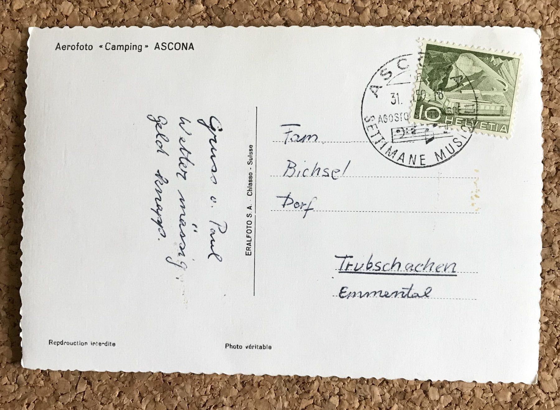 Ansichtskarten: ANSICHTSKARTE AEROFOTO CAMPING ASCONA – Gebraucht aus Ostermundigen von Wyatt-Earp 1