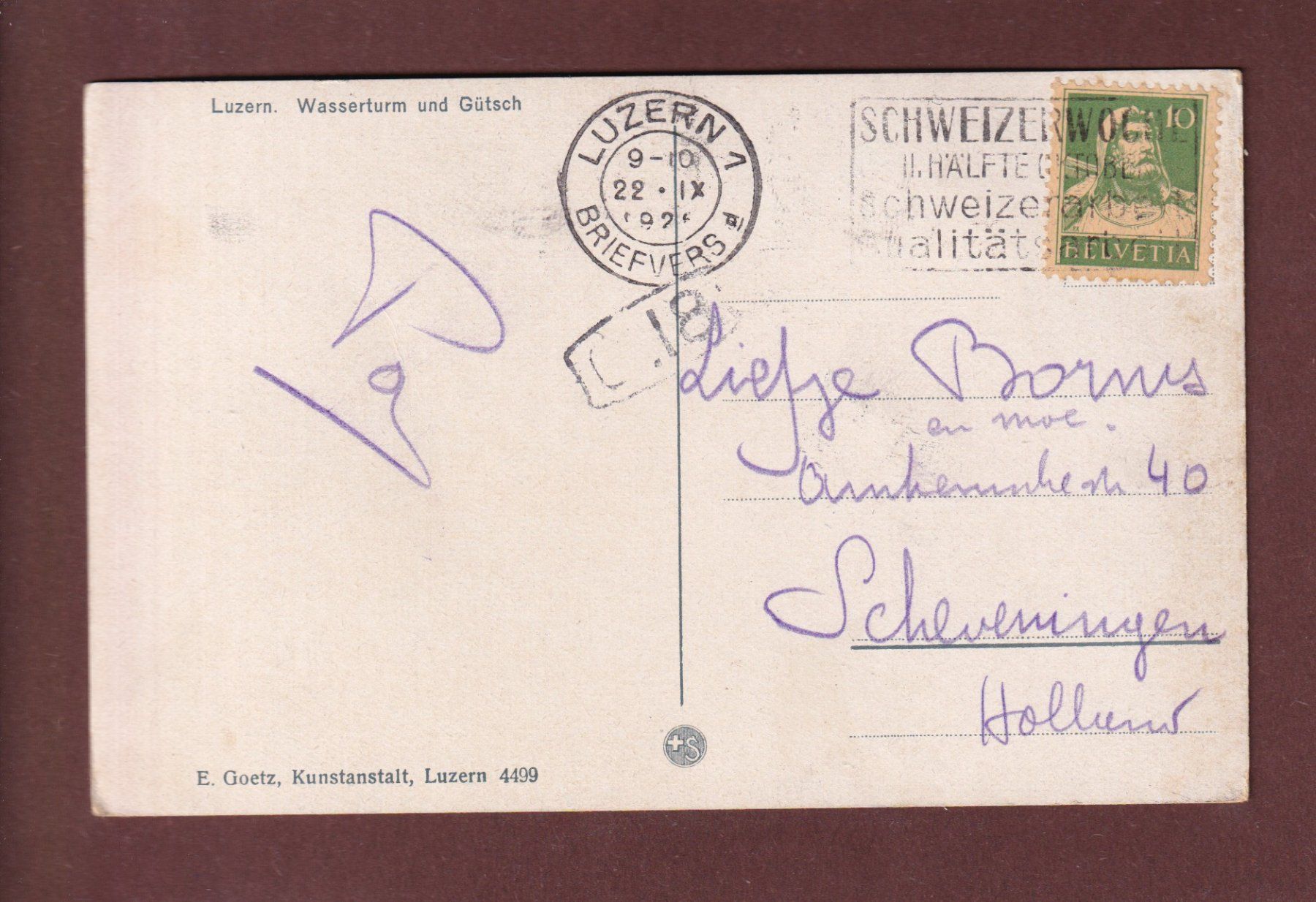 Cartoline postali: LUZERN - Wasserturm - Schwanen - Gütsch - 1926 – Usato da Pully venduto da nicecards-shop 1